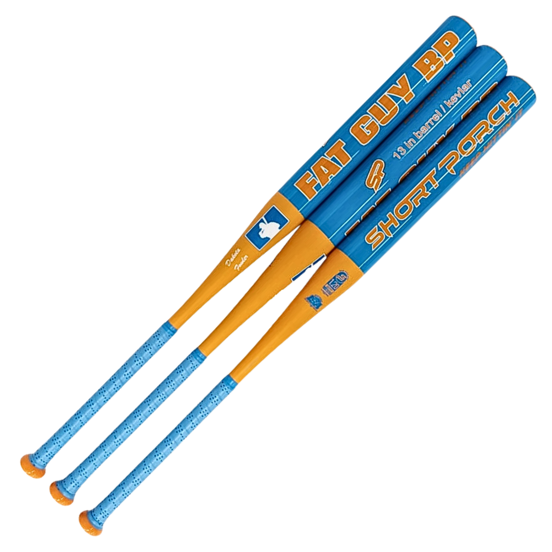 USSSA Orange and Blue Fat Guy BP Kevlar with Spin Tech Endloaded - Short Porch Slow Pitch Softball Bat - 1-piece 13in barrel
