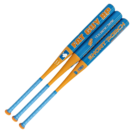 USSSA Orange and Blue Fat Guy BP Kevlar with Spin Tech Endloaded - Short Porch Slow Pitch Softball Bat - 1-piece 13in barrel